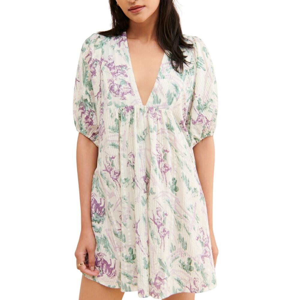 Kimch Blue Puff Sleeve Mini Dress Medium Floral Babydoll Western Cottagecore